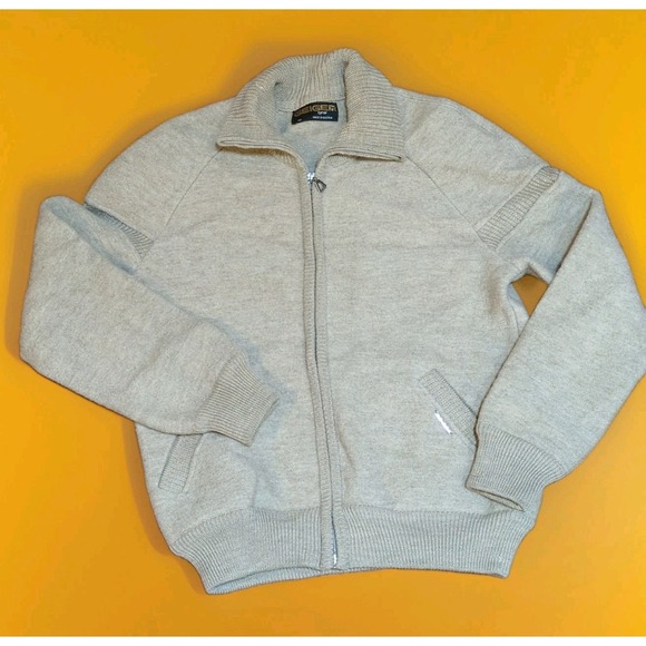 Geiger Collections Jackets & Blazers - Vtg Geiger Tyrol Tan Boiled Wool Zip-Up Sweater Jacket Austria Pockets *Flaws*